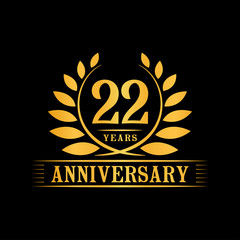 22 years logo design template. Anniversary vector and illustration template.