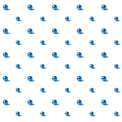 Round pearl beads on a white background. Classic blue. Color of the year 2020. Pattern