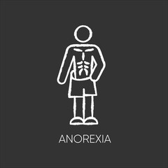 Anorexia chalk icon. Eating disorder. Underweight body mass. Anxiety and depression. Slim and skinny person. Unhealthy weight loss. Mental health. Isolated vector chalkboard illustration