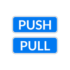 Push pull door sign. Vector push and pull icon sticker design concept