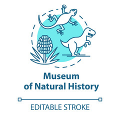 Museum Of Natural History concept icon. Prehistoric animals. Biological exposition. Paleontological exhibition idea thin line illustration. Vector isolated outline drawing. Editable stroke