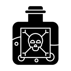 Poison glyph icon. Highly hazardous chemicals. Venom in bottle. Organic chemistry. Poisonous and harmful substances. Silhouette symbol. Negative space. Vector isolated illustration