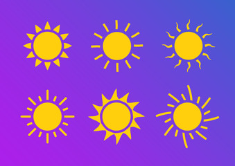 Sun icon symbol illustration, Sunlight design weather. Flat sunshine isolated set of sun logo