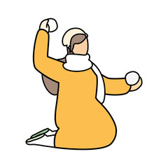 woman with winter clothes on white background