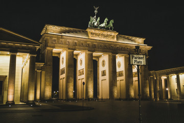 Fototapeta na wymiar Brandenburg gate at night. Berlin landmark. Travel and tourism in Berlin concept.