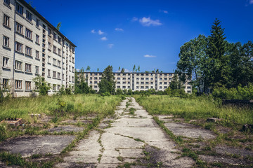 Fototapeta na wymiar Old residential building Skrunda 1 abandoned Soviet military town and radar station located in Courland region, Latvia