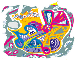 abstract illustration of woman with shopping bags colorful illustration of woman and shop concept