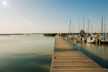 harbour of private boats in neusiedler am see lake