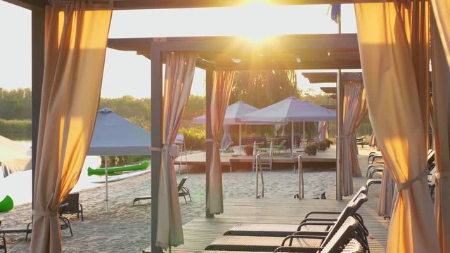 Idyllic evening Sunlight on sunset Through Baldachin Curtains On, 4k stock footage