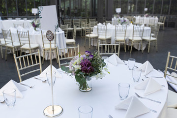 Beautiful flowers on table in wedding day.