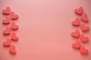 Pink hearts for valentines day. Background for copy space.   