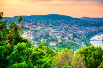 A view of Buda Castle in Budapest, Hungary at susnet.