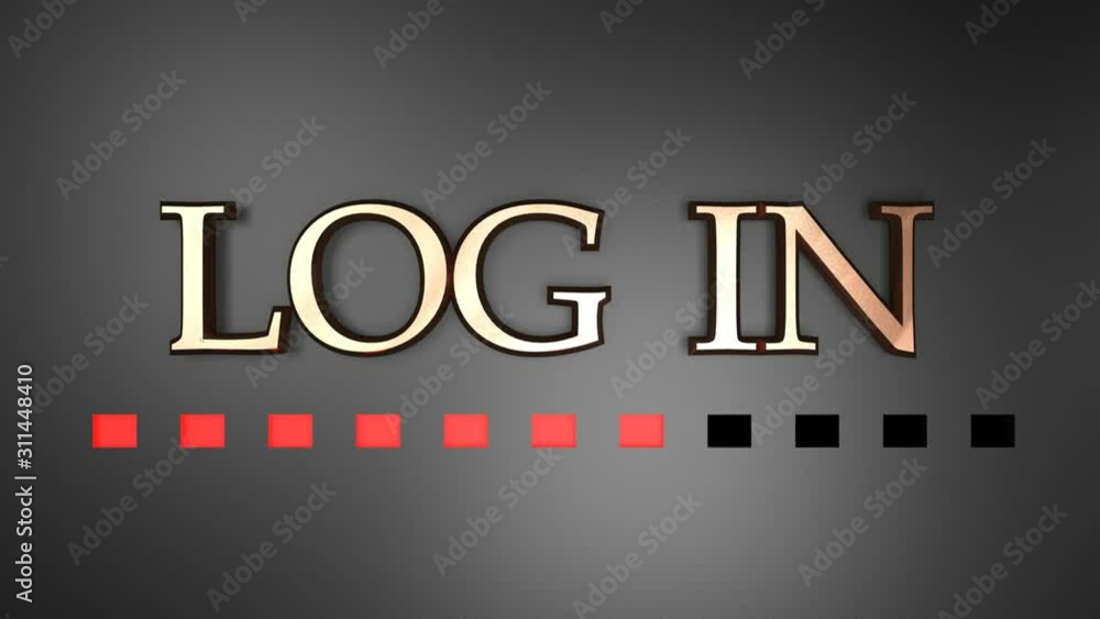 Poster log in write in copper letters on black satin background, with a growing red dashed progression bar 