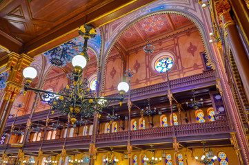 Budapest, Hungary - May 26, 2019 - The Interior of the Dohany Street Synagogue, built in 1859,...