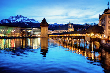 Lucerne Old town, Switzerland, in blue evening light