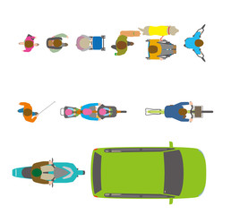 人 自転車 自動車を側面から見たイラスト Wall Mural Hiro