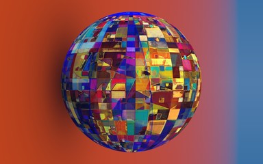 Obraz premium rendu 3D numérique d'une sphère à la texture géométrique, colorée, abstraite