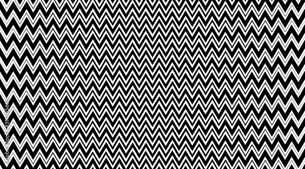 Aufkleber Abstract zig zag vector background. Black and white optical illusion texture. Geometric backdrop.