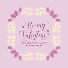 Invitation card of happy valentine, with pink and leaf white floral frame. Vector