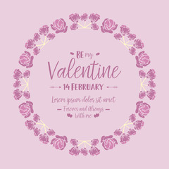 Elegant pink floral frame design, for greeting card happy valentine. Vector