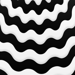 Black and white wavy linear stripped background vector design. Abstract optical illusion backdrop.