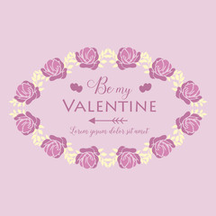 Greeting card happy valentine, with elegant pink and white floral frame. Vector