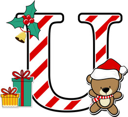 capital letter u with cute teddy bear and christmas design elements isolated on white background. can be used for holiday season card, nursery decoration or christmas party invitation © Sergio Hayashi