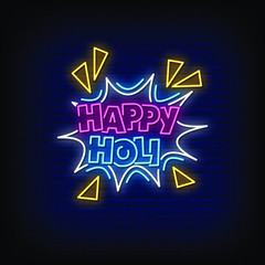 Happy Holi Neon Signs Style Text Vector