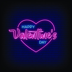 Happy Valentine's Day Neon Signs Style Text Vector