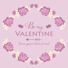 Decoration of greeting card happy valentine, with pink and white floral frame unique. Vector