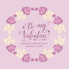 Card template happy valentine, with decoration of pink and white floral frame. Vector