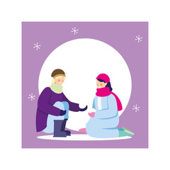 romantic scene of couple with winter clothes