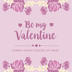 Elegant frame, with ornate pink and white floral, for invitation card happy valentine design. Vector