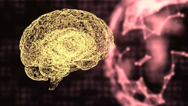 Abstract brain and plexus pattern planet floating on the dark background, as a symbol of global mental care.