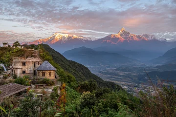 Fotobehang Himalaya Zonsopgang op de Himalaya Pokhara Nepal
