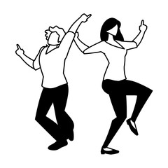 silhouette of couple in pose of dancing on white background