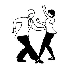 silhouette of couple in pose of dancing on white background