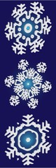 Collection of simple snowflakes on blue background.