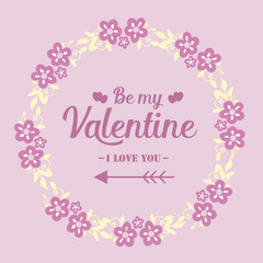 Pattern decor pink and white floral frame, for invitation card happy valentine of unique. Vector