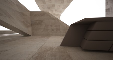 Abstract architectural concrete interior of a minimalist house with swimming pool. 3D illustration and rendering.