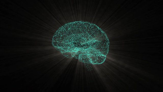 Brain turbulence concept. Video that shows brain actively searching for answers, producing bright illumination in space.