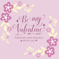 Decoration of invitation card happy valentine, with beautiful pink and white flower frame. Vector