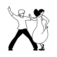 silhouette of couple in pose of dancing on white background