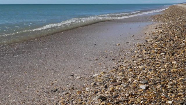 Peeble beach of Maguelone,  Villeneuve-l&egrave;s-Maguelone, H&eacute;rault, Occitanie, France