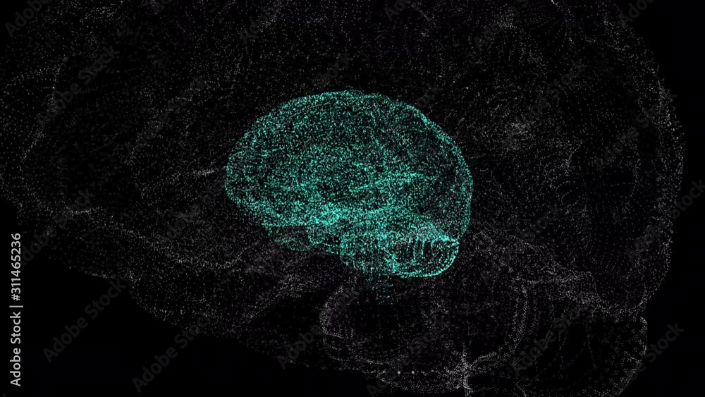 Poster magically designed human brain inside of another brain frame, floating in space darkness.