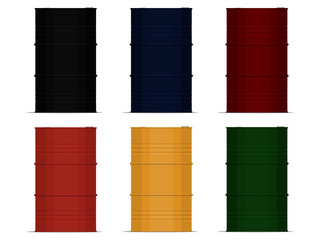 set of empty steel barrel on white background
