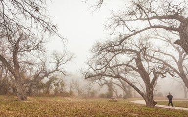 Brownwood Tx fog in the Riverside Park lake  winter season