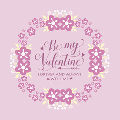 Decoration pink and white floral frame, for poster happy valentine, romantic. Vector