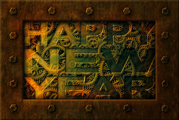 Happy New Year Armored Plating and Gears - 3D Illustration
