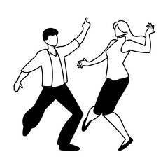 silhouette of couple in pose of dancing on white background